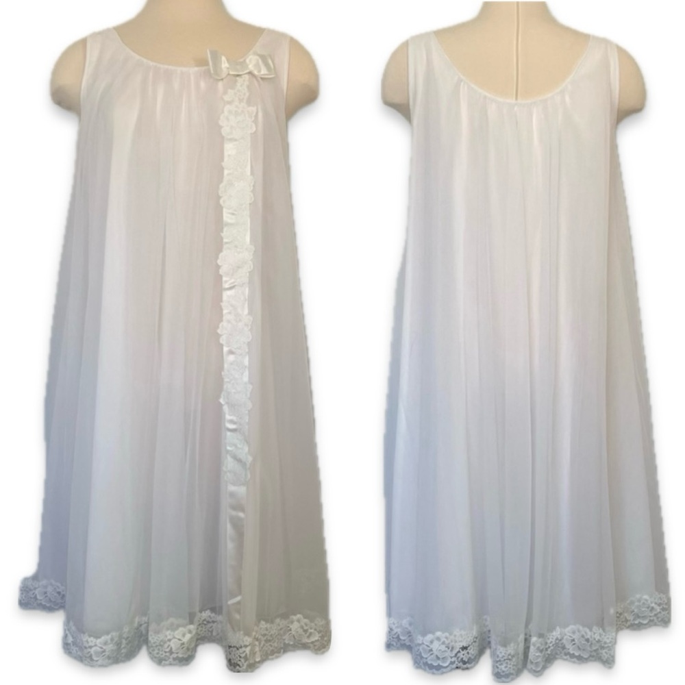 🌺SOLD🌺 Shadowline Silky Nylon Fairy Bridal White Babydoll Chemise Slip Dress